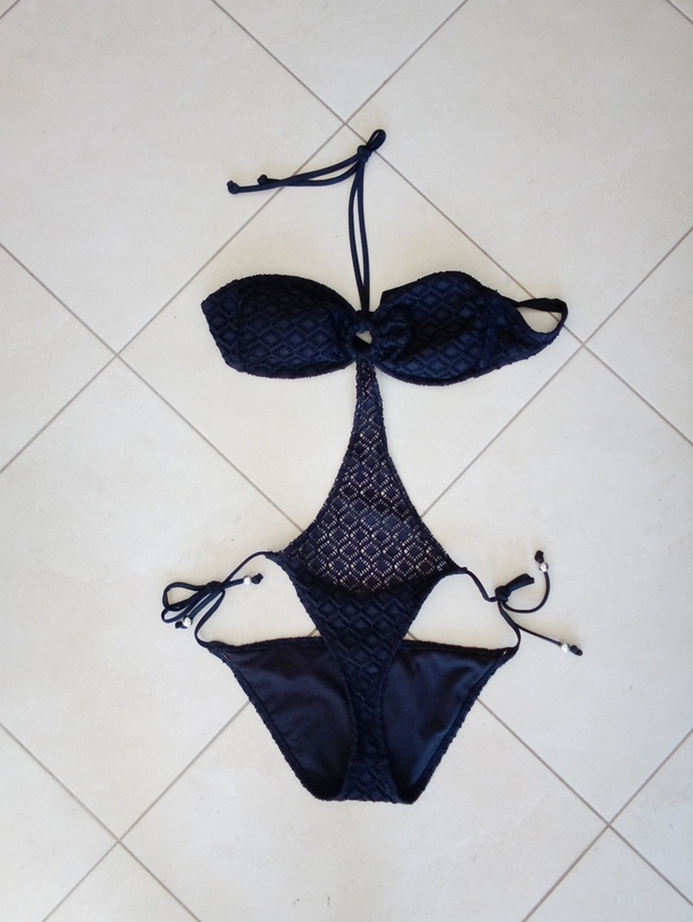 BONGO Black Crochet One-Piece Swimsuit